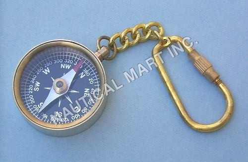 VINTAGE SOLID BRASS COMPASS KEY CHAINS