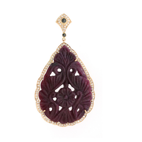 18k Gold Ruby Carving Gemstone Pendant