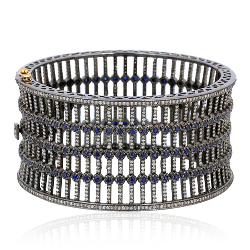 14K Gold Sterling Diamond Gemstone Bangle Diamond Carat Weight: 7.02 Carat