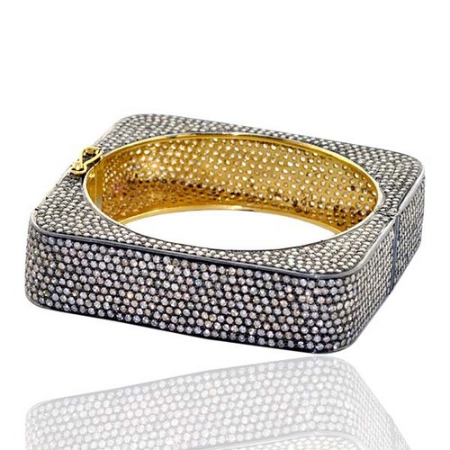 14k Gold Ethnic Pave Diamond Bangle