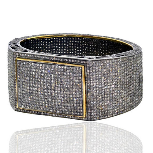 14k Gold Designer Pave Bangle