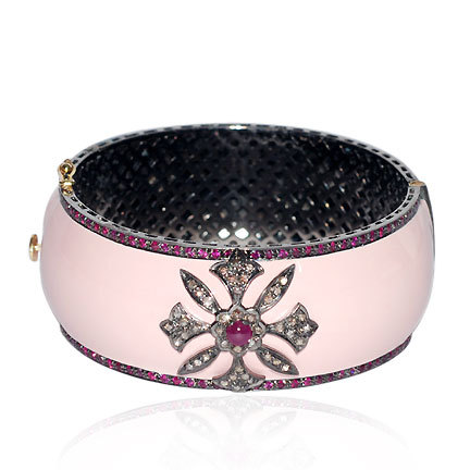 14k Gold Ruby Enamel Bangle