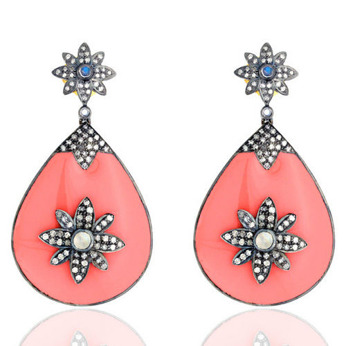 18k Gold Moonstone Enamel Earring