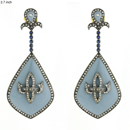 18k Gold Sapphire Enamel Earring