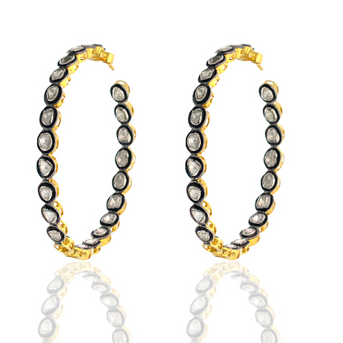 Antique Rosecut Diamond Earrings - 14k Gold and Sterling Silver, 2.76 Ct Rosecut Diamonds, Elegant Stylish Look