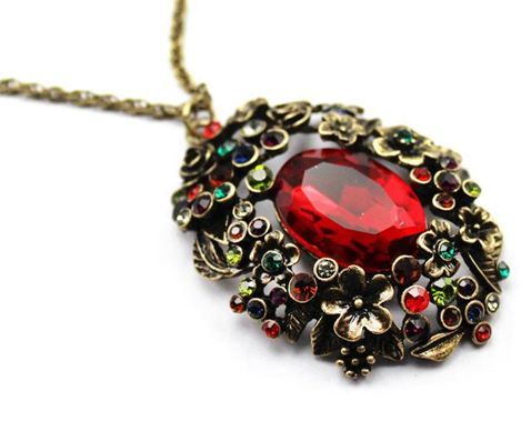 Fashion Jewelry Necklace - Alloy & Glass Pendant 5x4 cm, 63 cm Lobster Clasp Chain, Red Gemstone, Durable & Elegant Design, Gift-Ready Statement Piece