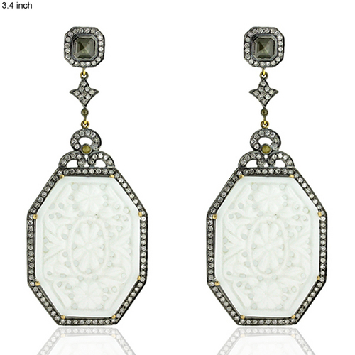 White Agate Carving Earring