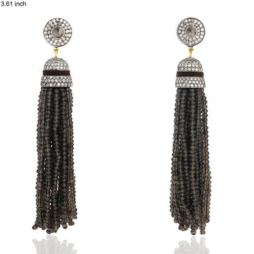 18k Gold Designer Smoky Beads Tassel Earring