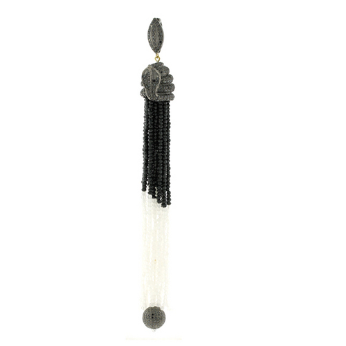 18k Gold Silver White Agate Tassel Pendant