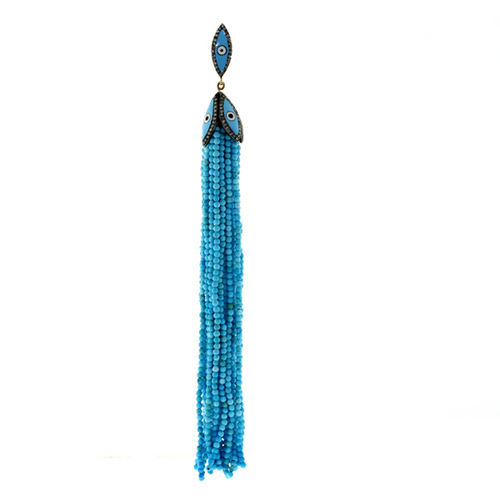 18k Gold Turquoise Gemstone Tassel Diamond Pendant