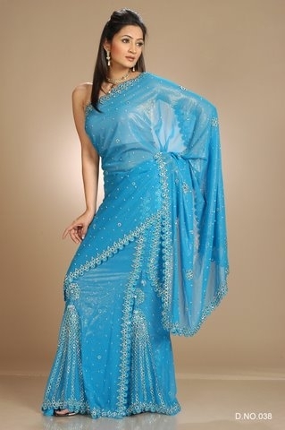 Blue Shimmer Georgette Designer Saree