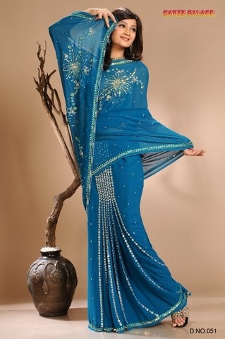 Teal Blue Georgette Saree