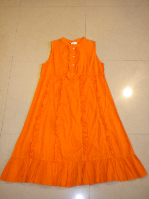 Women Dresses - Cotton, Large, Orange | Stylish Design, Comfortable Fit, A-Line Sleeveless Midi Dress