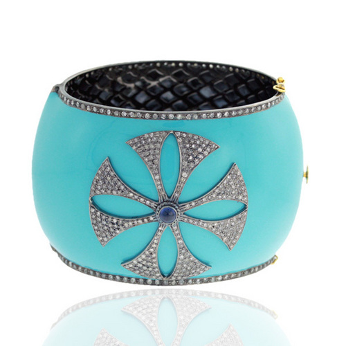 Blue Sapphire Designer Enamel Bangle