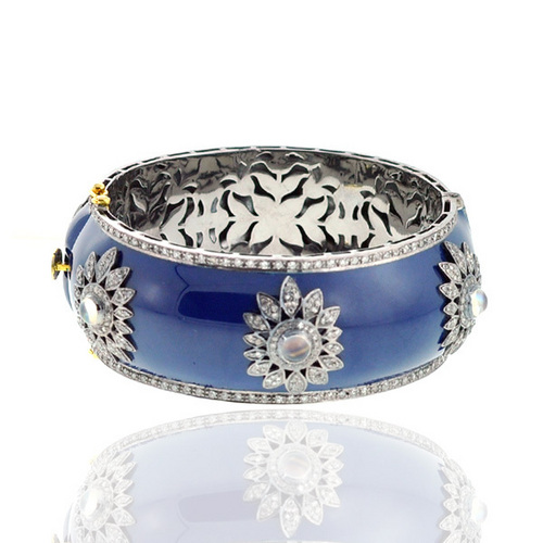 Rainbow Moonstone Enamel Bangle
