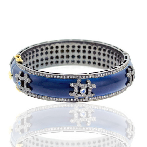 18k Gold Moonstone Enamel Bangle