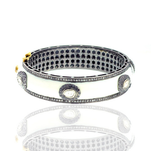 18k Gold Diamond Enamel Bangle