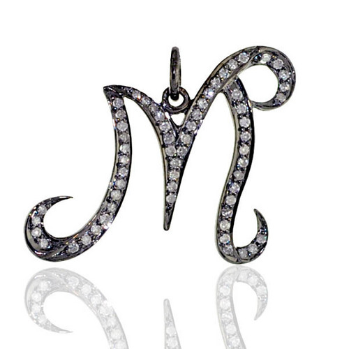 'M' Diamond 925 Silver Pendant