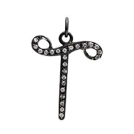 ' T '  Pave Diamond 925 Sterling Silver Pendant