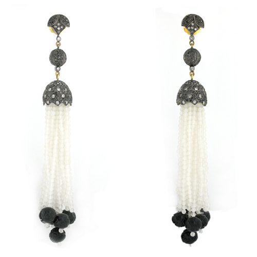 white Agate Tassel Earring