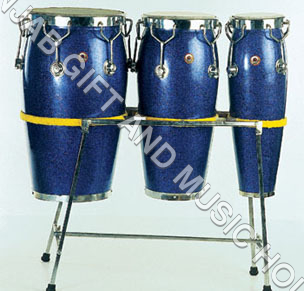 Fibre Congo - Wood and Metal, Blue | Three Drums, Portable Musical Instrument with Metal Stand