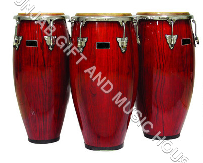Wooden Congo - Wood 30-40 Inches, Red, 10-15 Inch Diameter | Adjustable Tuning, Three Drums, Elegant Design