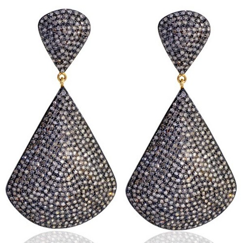 Pave Diamond Gold Dangle Wedding Earrings