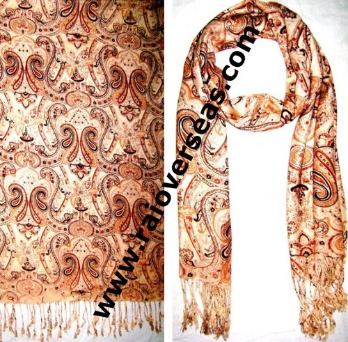 Creamy Paisley Stole - Viscose 50x180 cm Cream | Soft Fabric Elegant Design Lightweight Fringe