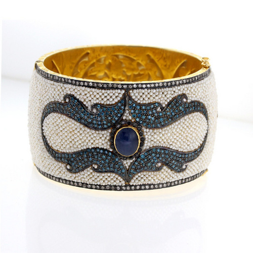 Sapphire Sterling Silver Pearl Bangle