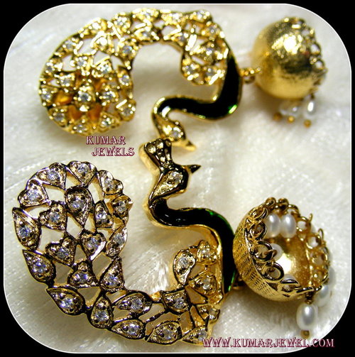 Artificial earrings in peacock style jhumki with pearl,diamond style,fashion,traditional jewelry