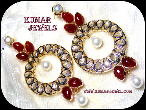 Designer earrings in diamond style with pearl or glass stone,fashion,costume,dangling jewelry