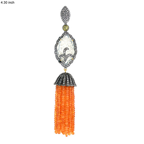 Designer Jade gemstone Tassel Diamond Pendant