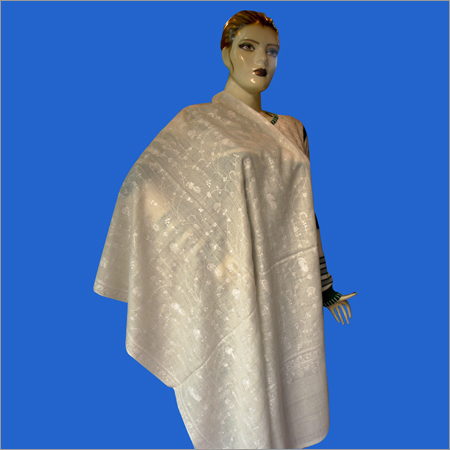 Pure Pashmina Stole with White Needle Works