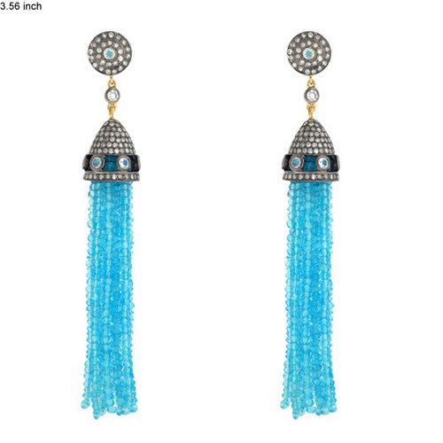 Topaz Gemstone Designer Tassel Diamond Earrings