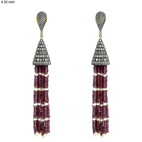 18k Gemstone Tassel Wedding Diamond Drop Earrings