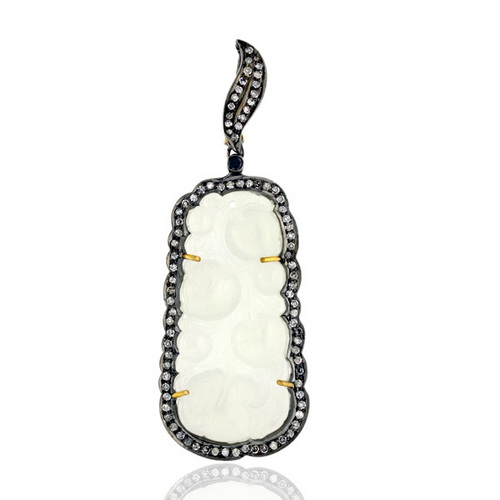 Jade Carving Gemstone Designer Diamond Pendant