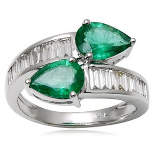 White Gold Pear Cut Emerald Studded Baguette Ring Gender: Unisex