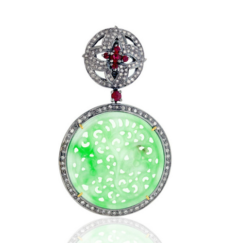 Jade Carving Diamond Designer Pendant Weight: 14.55 Grams (G)