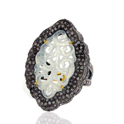 Jade Carving Diamond  Ring