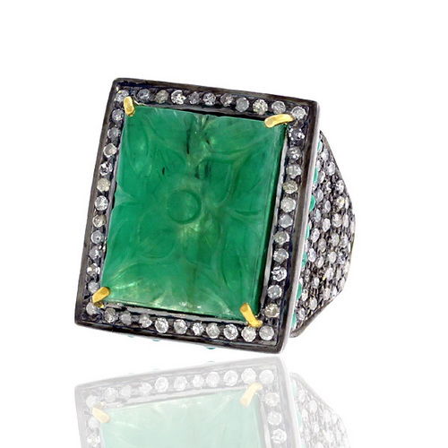 18k Gold Sapphire Carving Ring