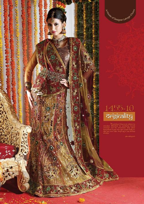 Collection of Wedding Chaniya Choli - Silk Brocade, Maroon | Handcrafted Zardozi Embroidery, Elegant Design, Customizable Size