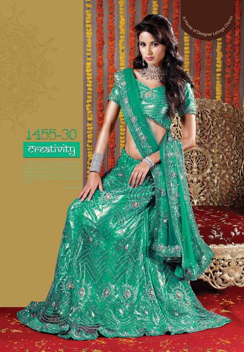 Fancy Chaniya Choli - Silk Blend, Customizable Size, Green | Elegant Design, Embroidery, Shrink Resistant, Floor-Length