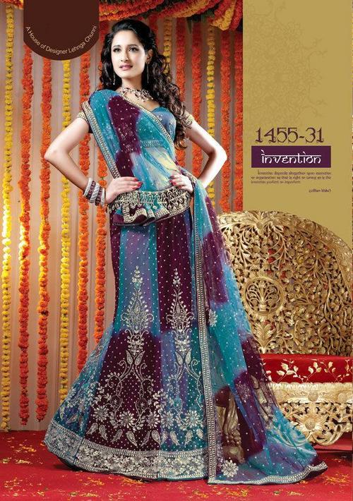 Wedding Chaniya with Choli Manufacturer India - Silk Blend, 54 Inches, Purple | Handcrafted Embroidery, Elegant Design, Customizable Size