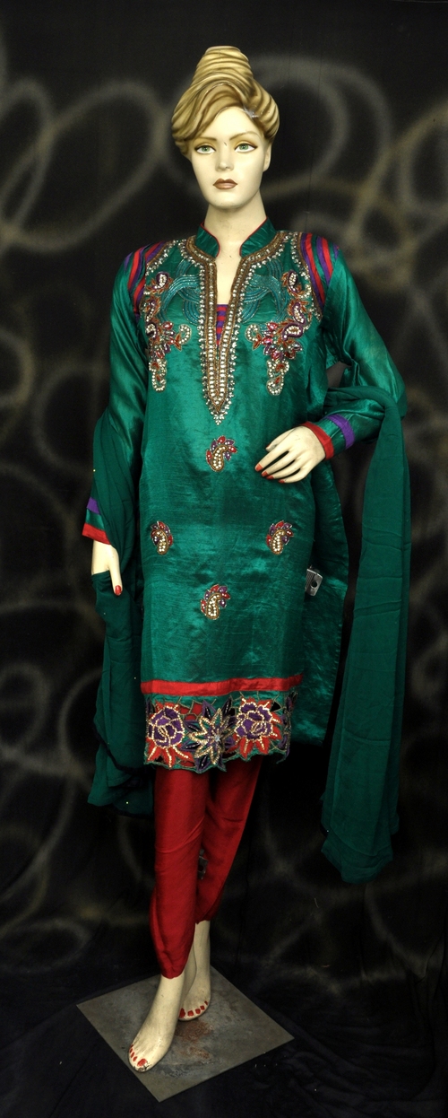 Peacock Green Unstitched Suit