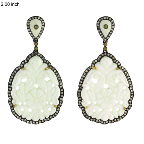 White Agate Designer Carving Earring