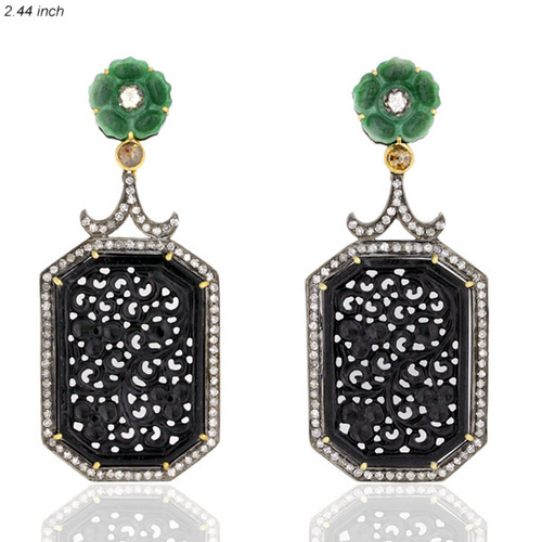 18k Gold Jade Designer Carving Earring