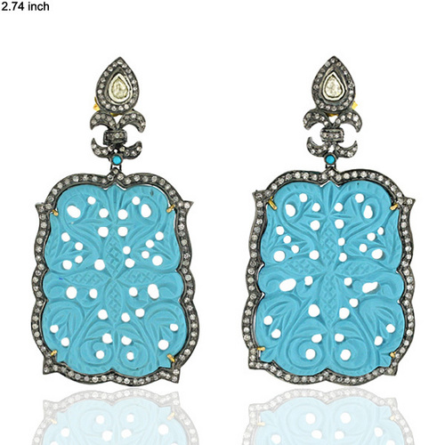 18k Gold Carving Gemstone Diamond Earring