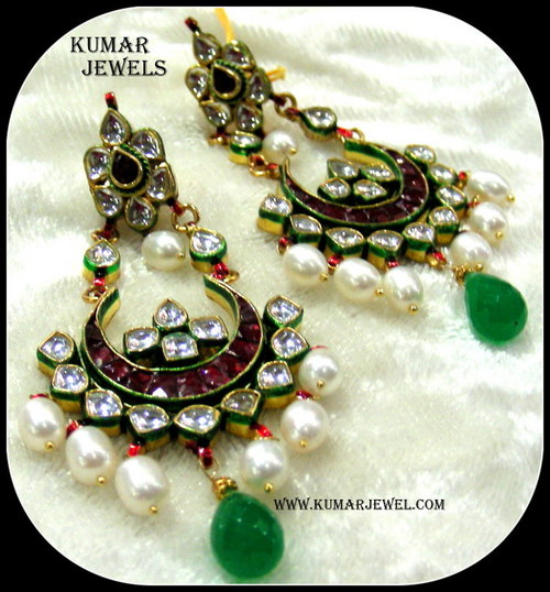 mughal kundan earrings pearl,green,ruby,traditional,fashion,costume,trendy jewelry 