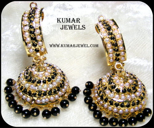 Designer jadau earrings in black,pearl,traditional,fancy,fashion,costume indian jew