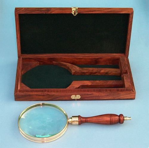 Brass and Hardwood Hand magnifier with hardwood case